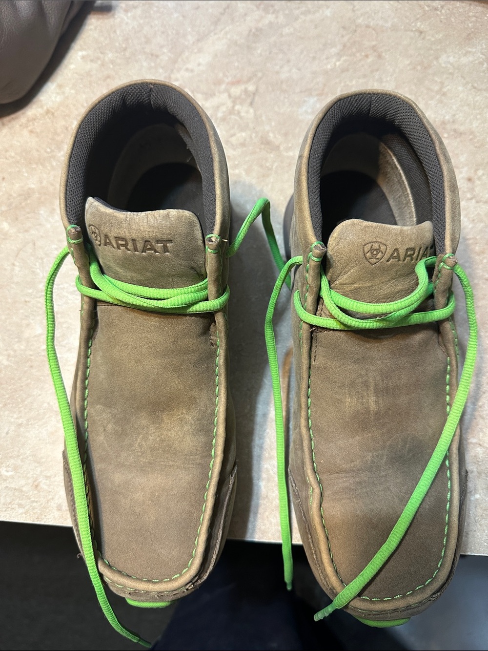 Ariat Men’s Brown Leather Chukka Boots with Neon Green Laces